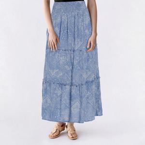 Juniors Pink Rose Gauze Patchwork Wide Smock Waist Skirt